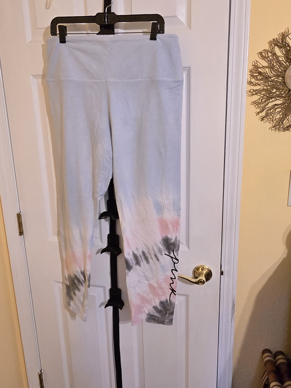PINK Victoria's Secret Light Blue Tie-Dye Leggings with Pink & Gray Accents